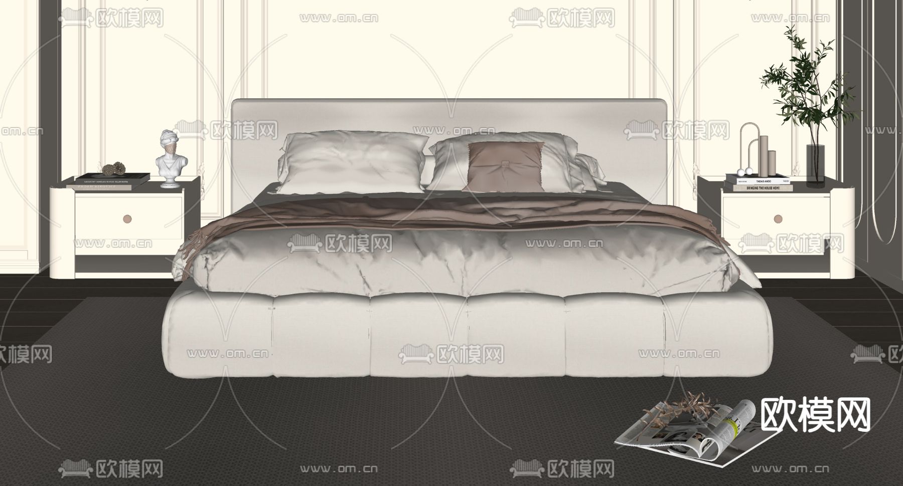 法式双人床su模型下载（渲染图1）