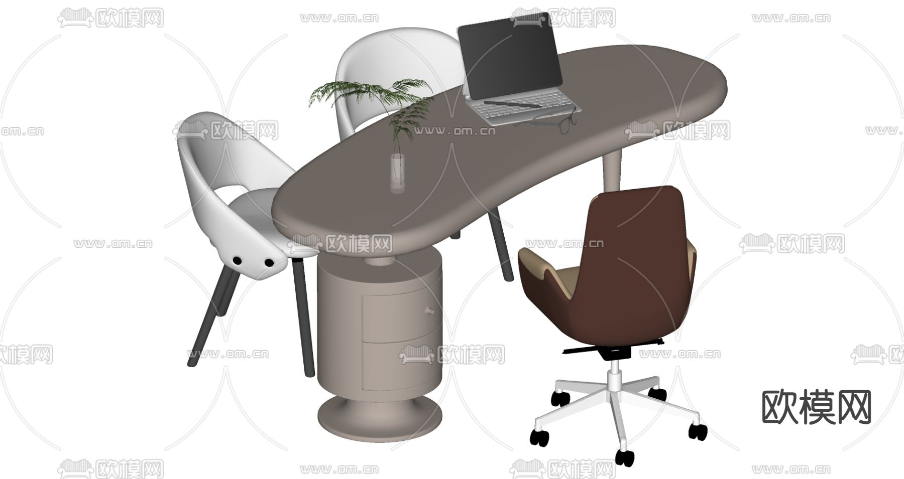 现代书桌 电脑桌 咨询台su模型下载（渲染图2）
