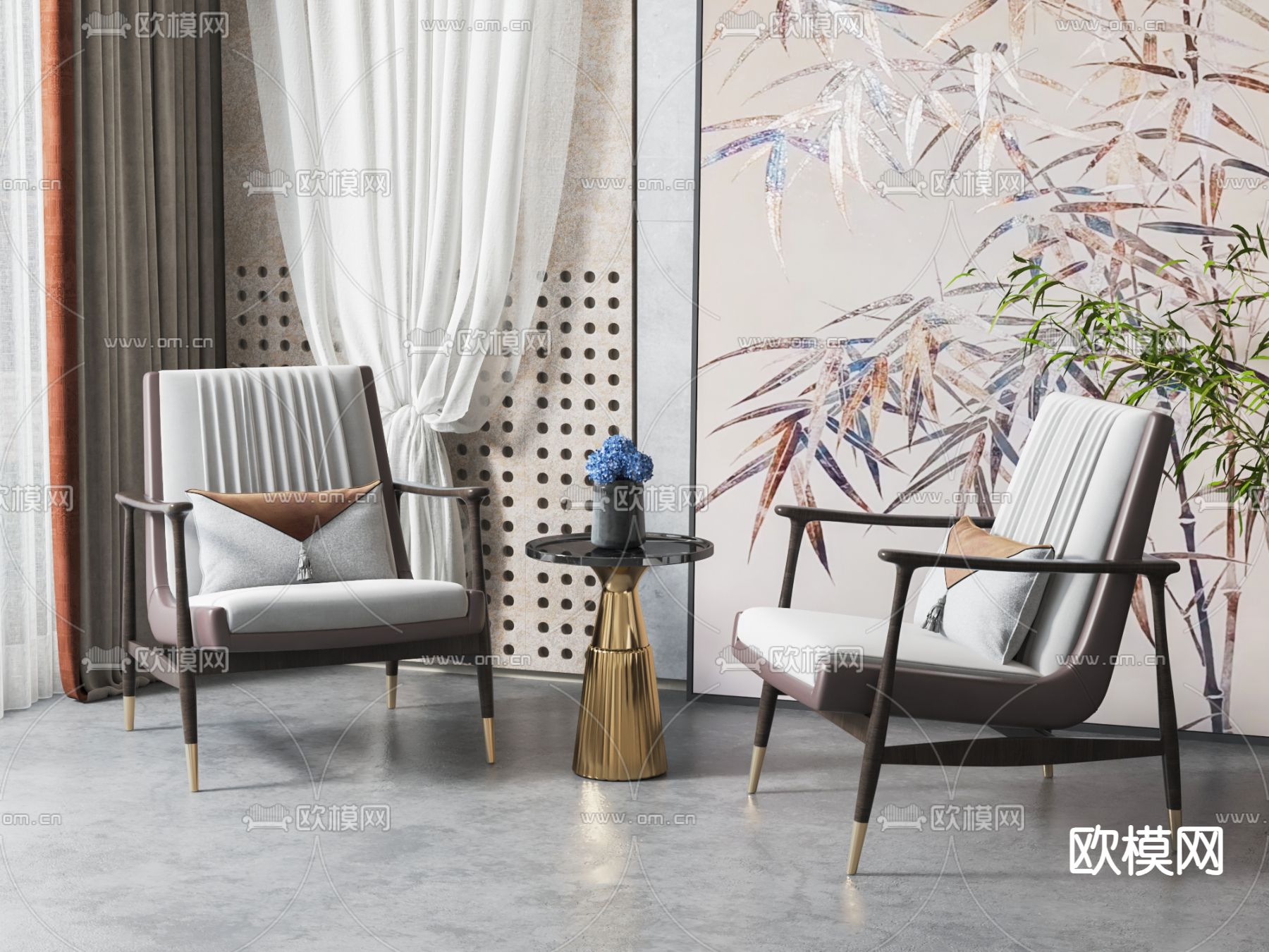 新中式休闲椅su模型下载（渲染图2）