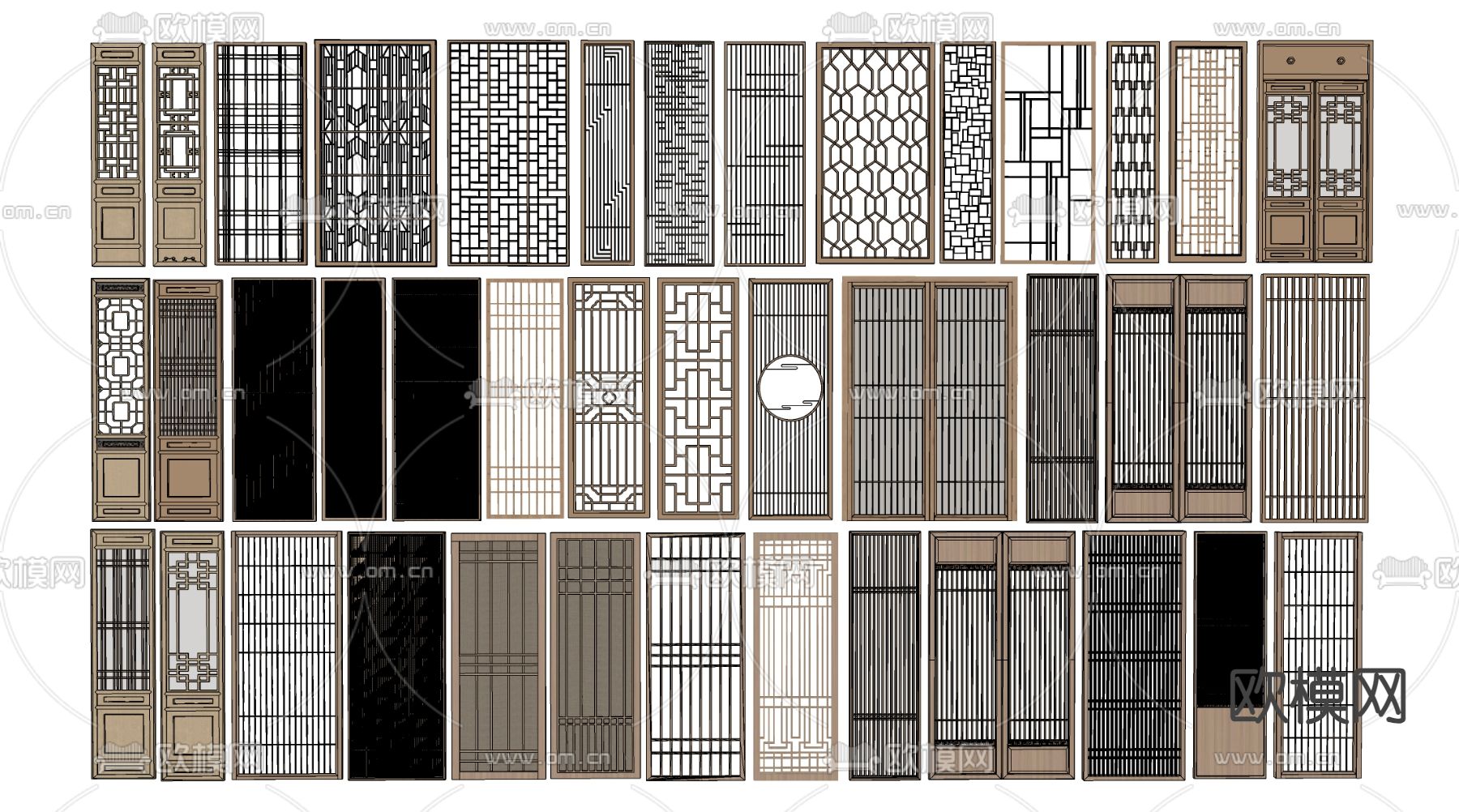 中式屏风 花格窗 格栅门 屏风su模型下载（渲染图2）