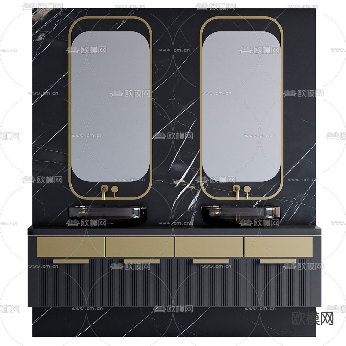 现代浴室柜 双盆洗手台3d模型下载（渲染图1）