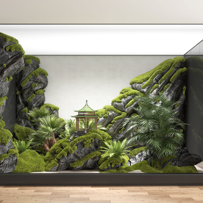  松树造景 植物堆 室内造景su模型 