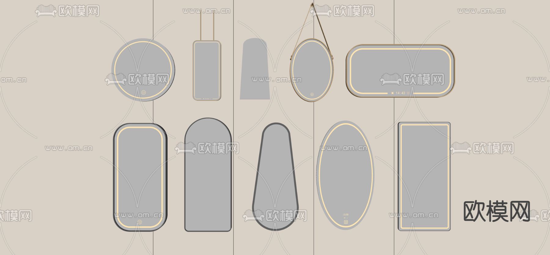 镜子 挂镜 浴室镜su模型下载（渲染图2）