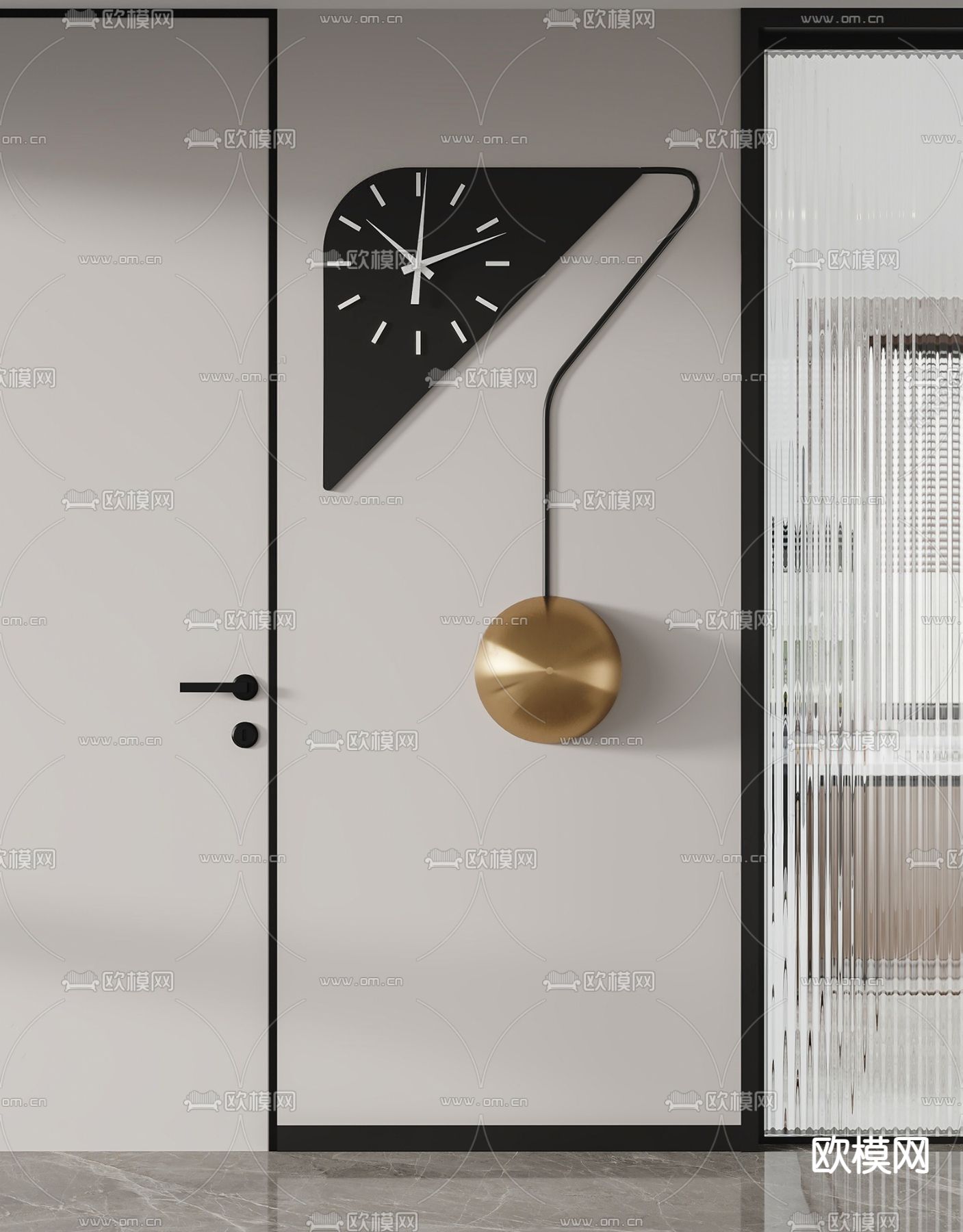 现代时钟 挂钟 钟表su模型下载（渲染图1）