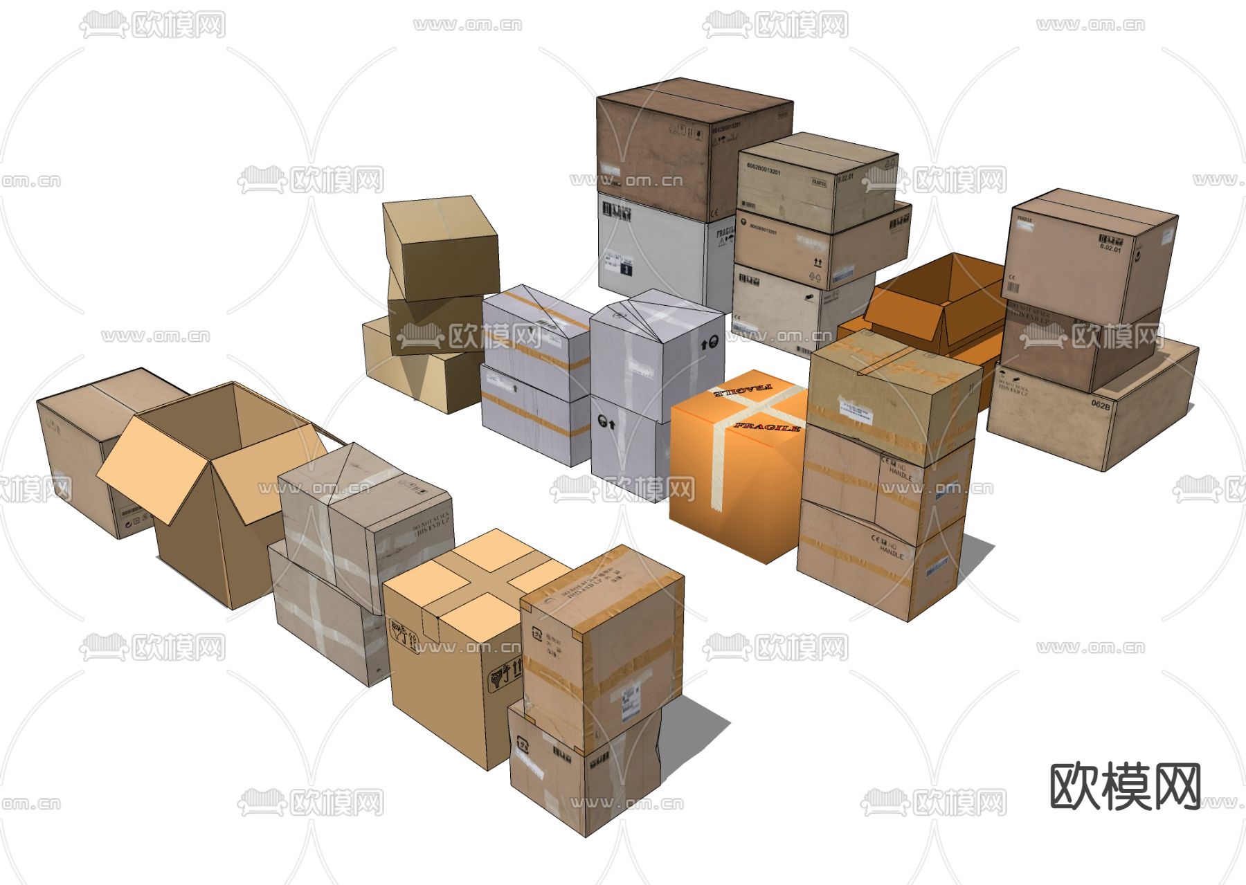 快递箱 纸箱 纸盒su模型下载（渲染图2）