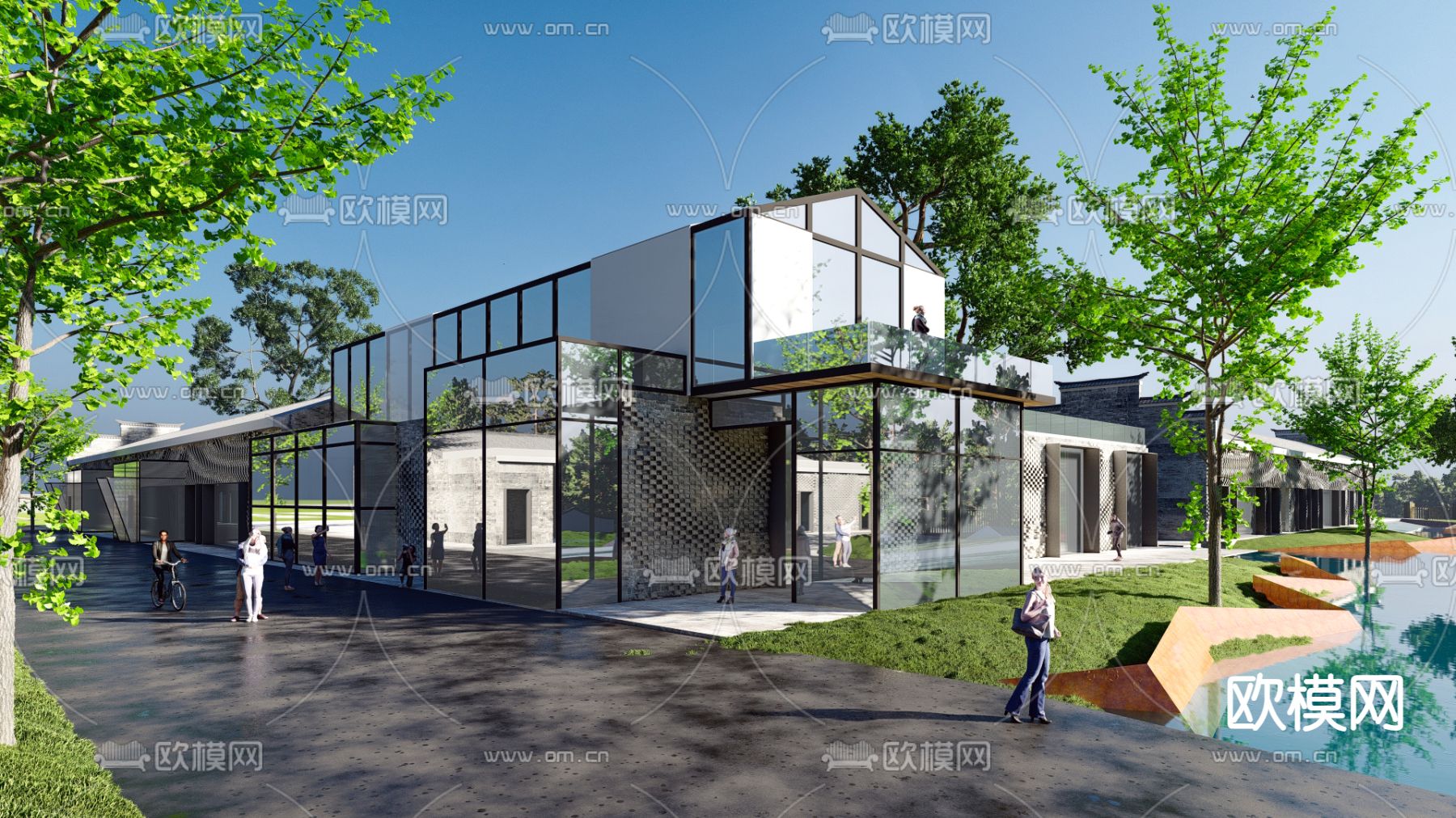 民宿酒店外观su模型下载（渲染图1）