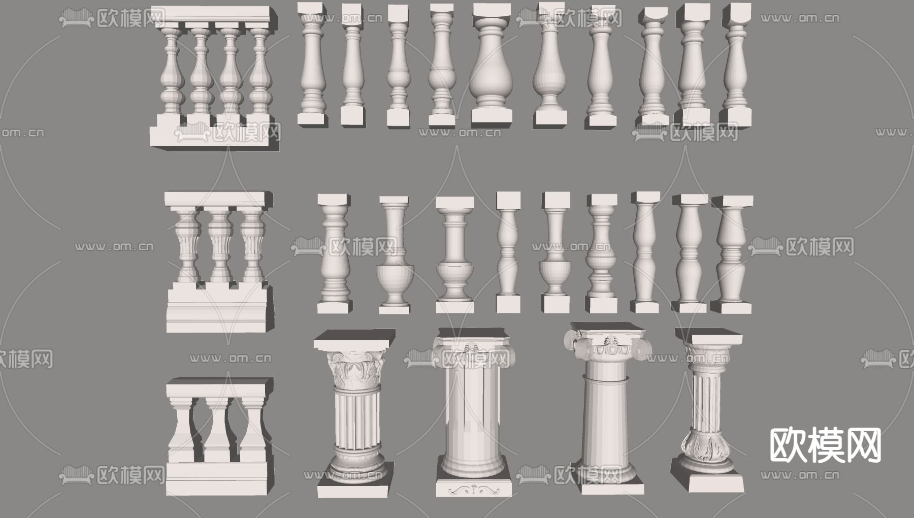 简欧宝瓶栏杆 围栏 护栏su模型下载（渲染图1）