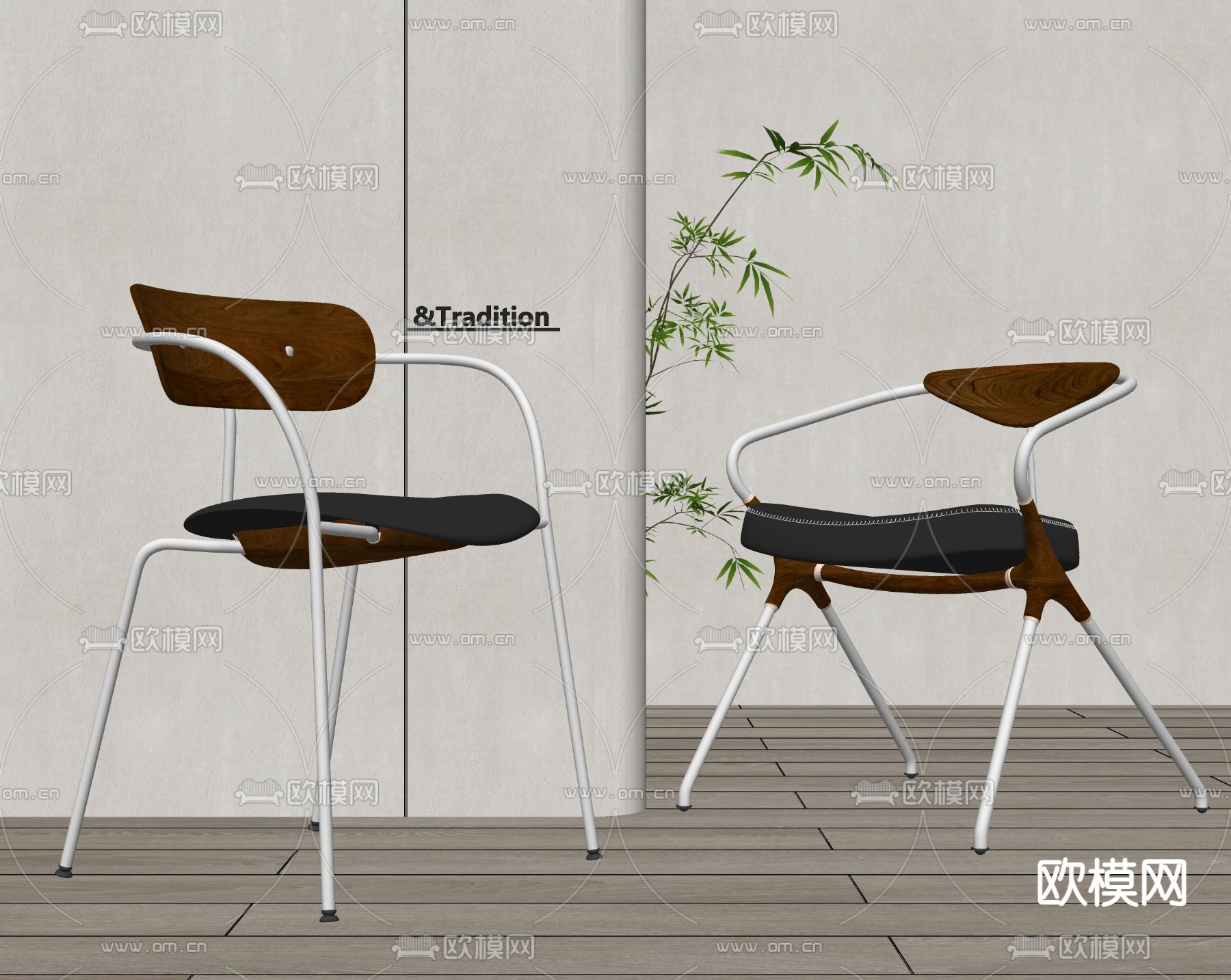 &Tradition中古风椅子 餐椅su模型下载（渲染图2）
