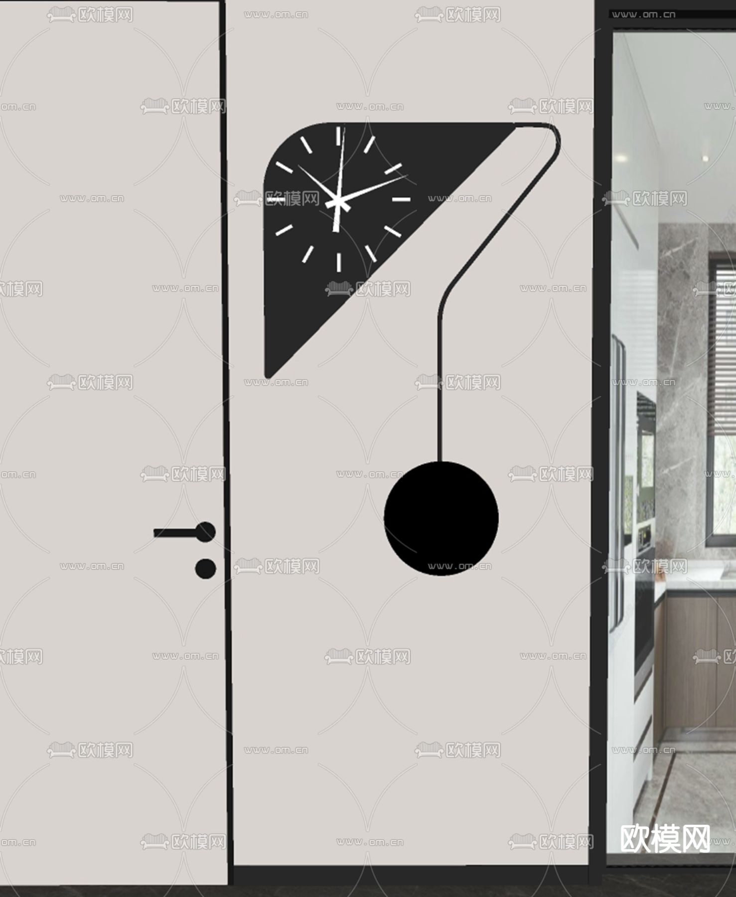 现代时钟 挂钟 钟表su模型下载（渲染图3）