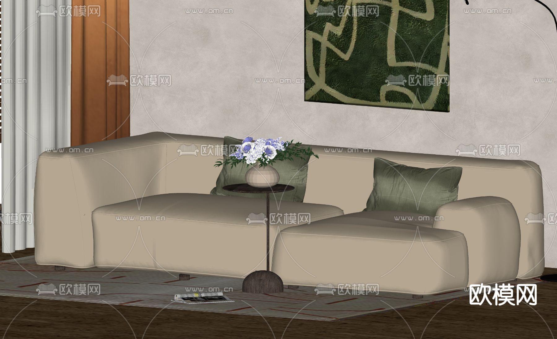 软体沙发 双人沙发su模型下载（渲染图2）