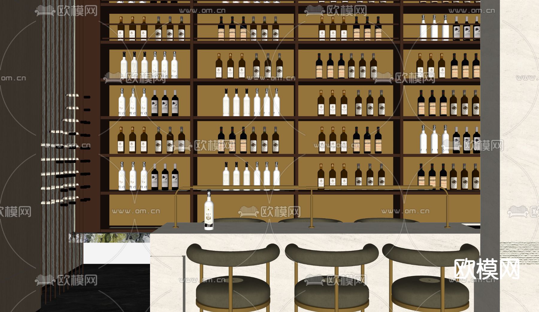 现代酒窖 藏酒室su模型下载（渲染图2）