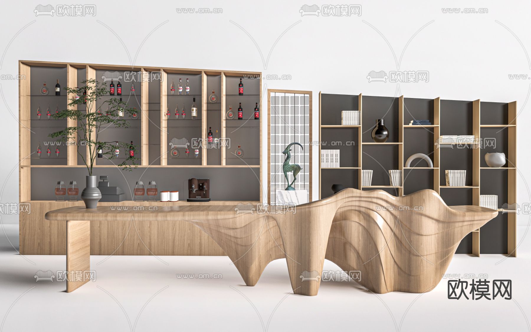 现代前台 服务台 接待台 异形收银台su模型下载（渲染图1）