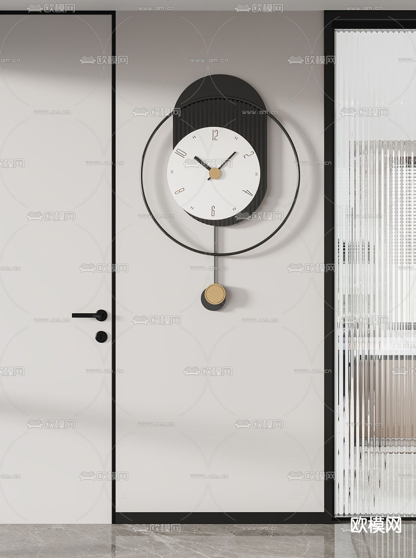 现代时钟 挂钟 钟表su模型下载（渲染图1）