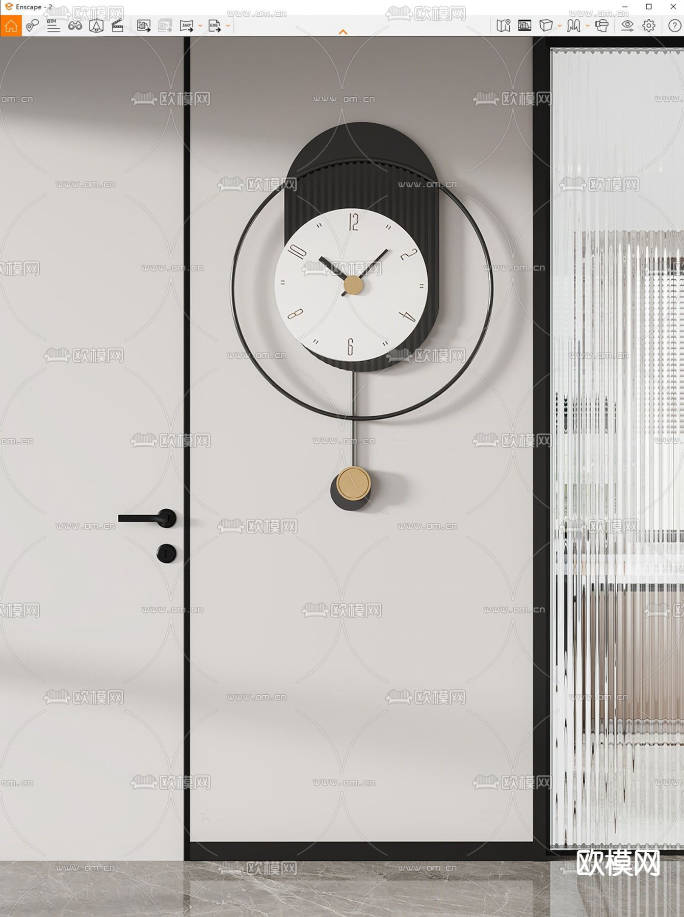 现代时钟 挂钟 钟表su模型下载（渲染图2）