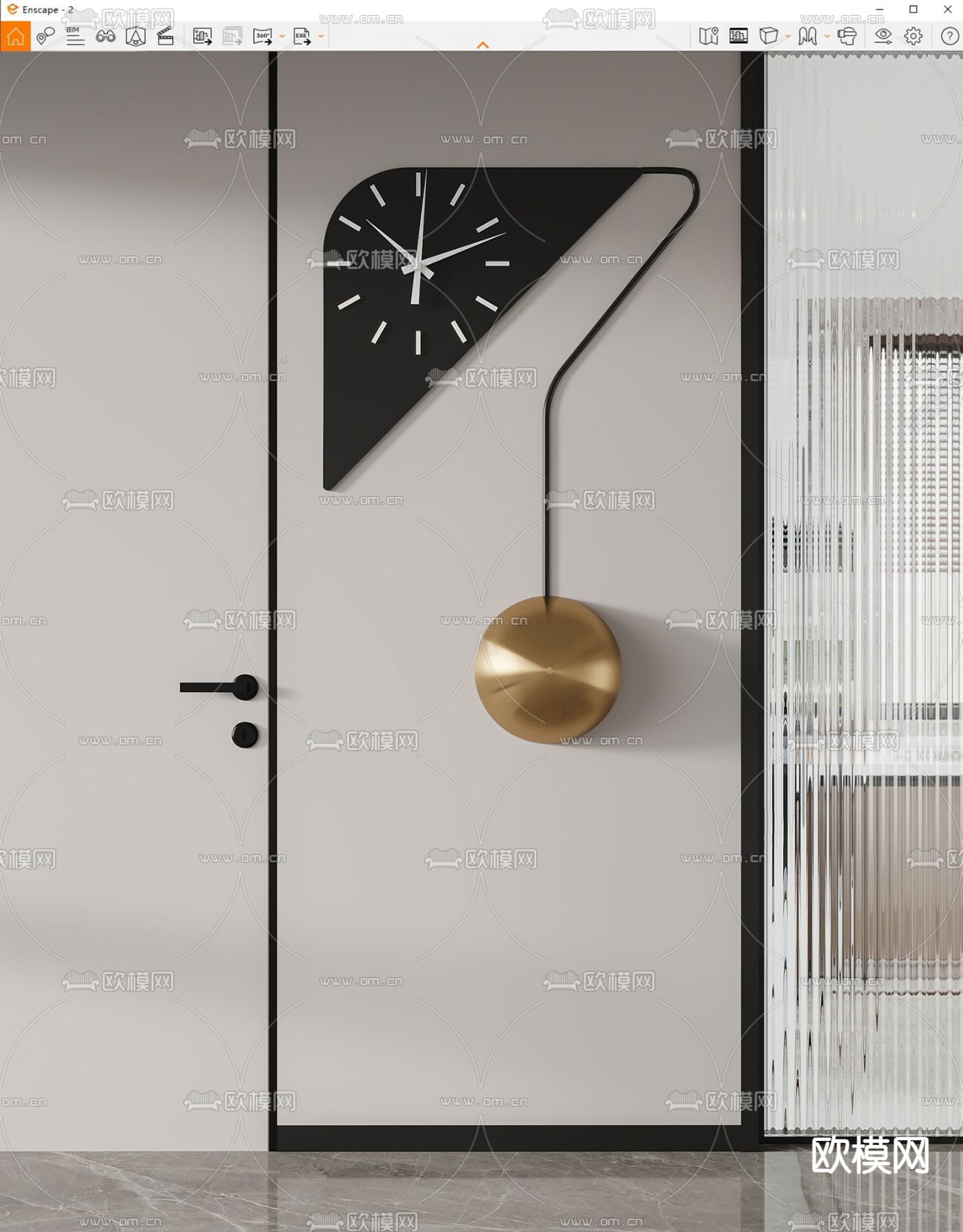 现代时钟 挂钟 钟表su模型下载（渲染图2）