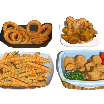  薯条鸡块 鱿鱼圈su模型 