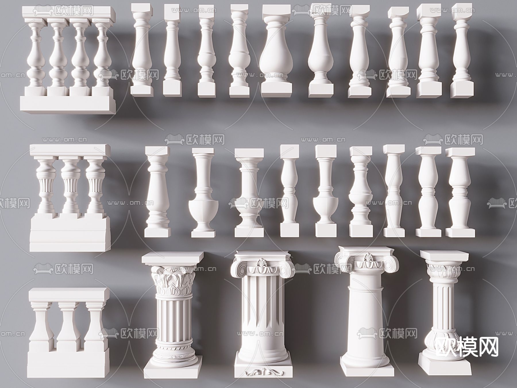 简欧宝瓶栏杆 围栏 护栏su模型下载（渲染图2）