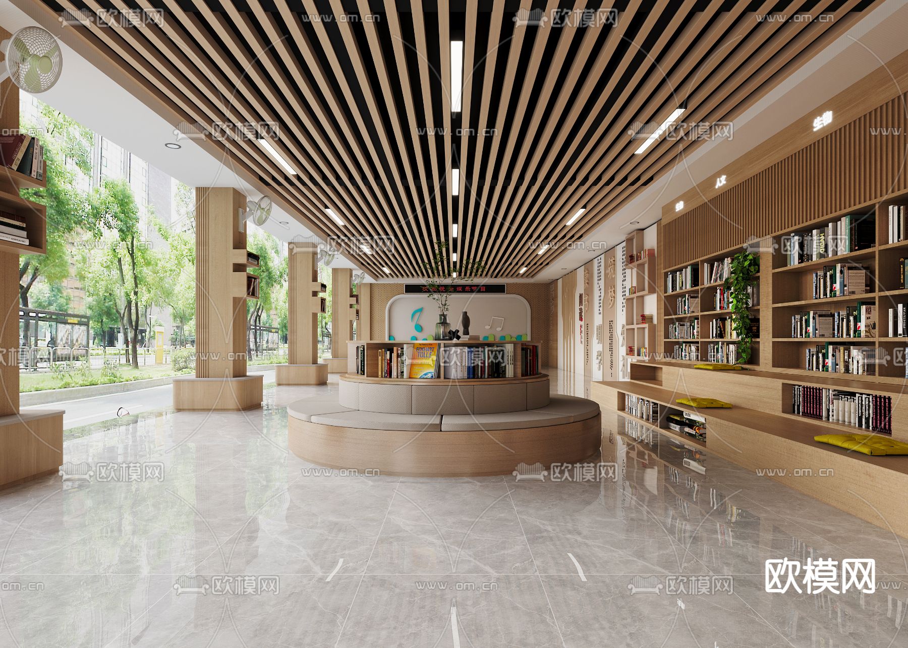现代图书馆 阅览室3d模型下载（渲染图1）
