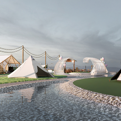  现代露营帐篷 天幕su模型 