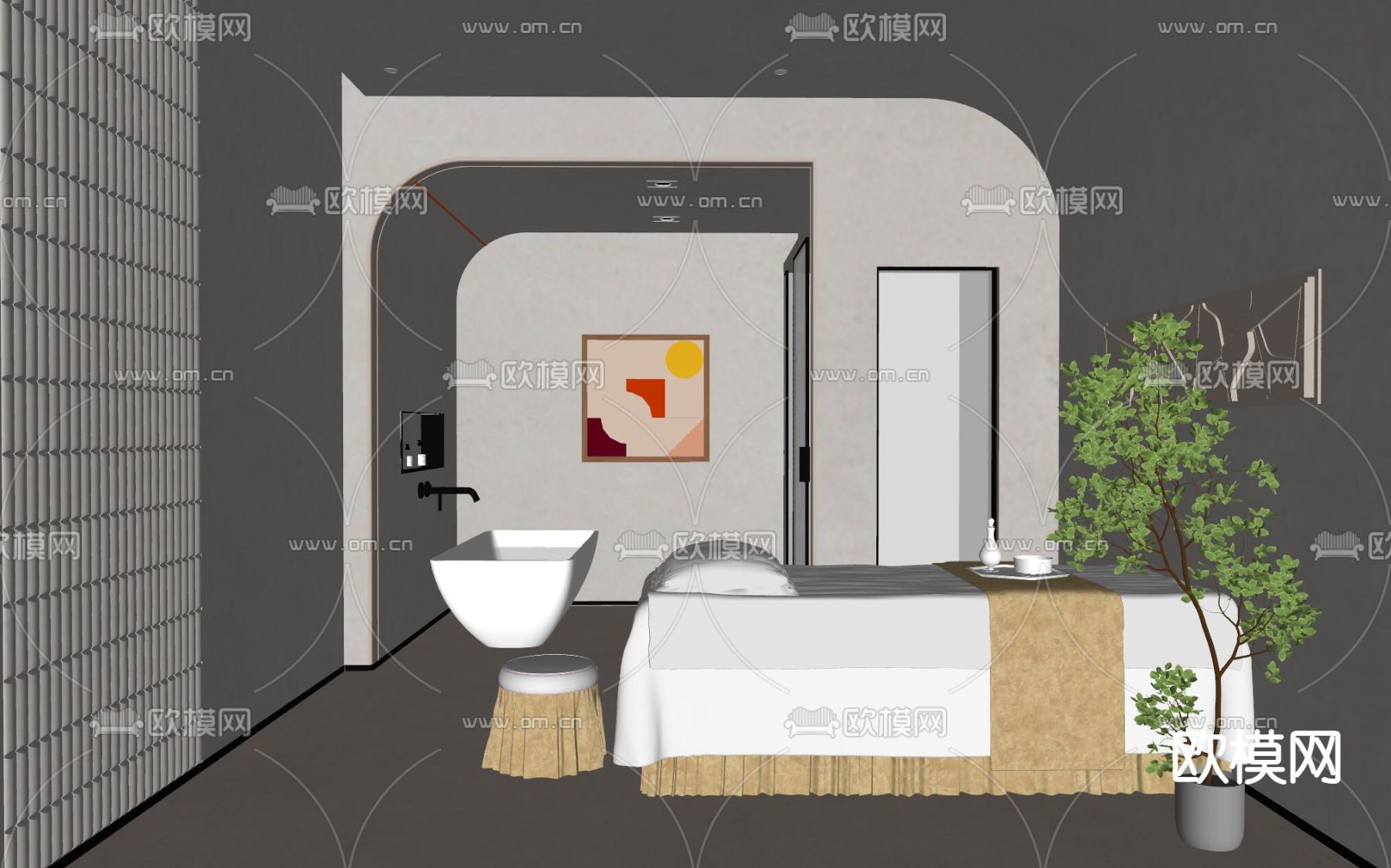 SPA护理房 美容院 养生馆包间su模型下载（渲染图2）