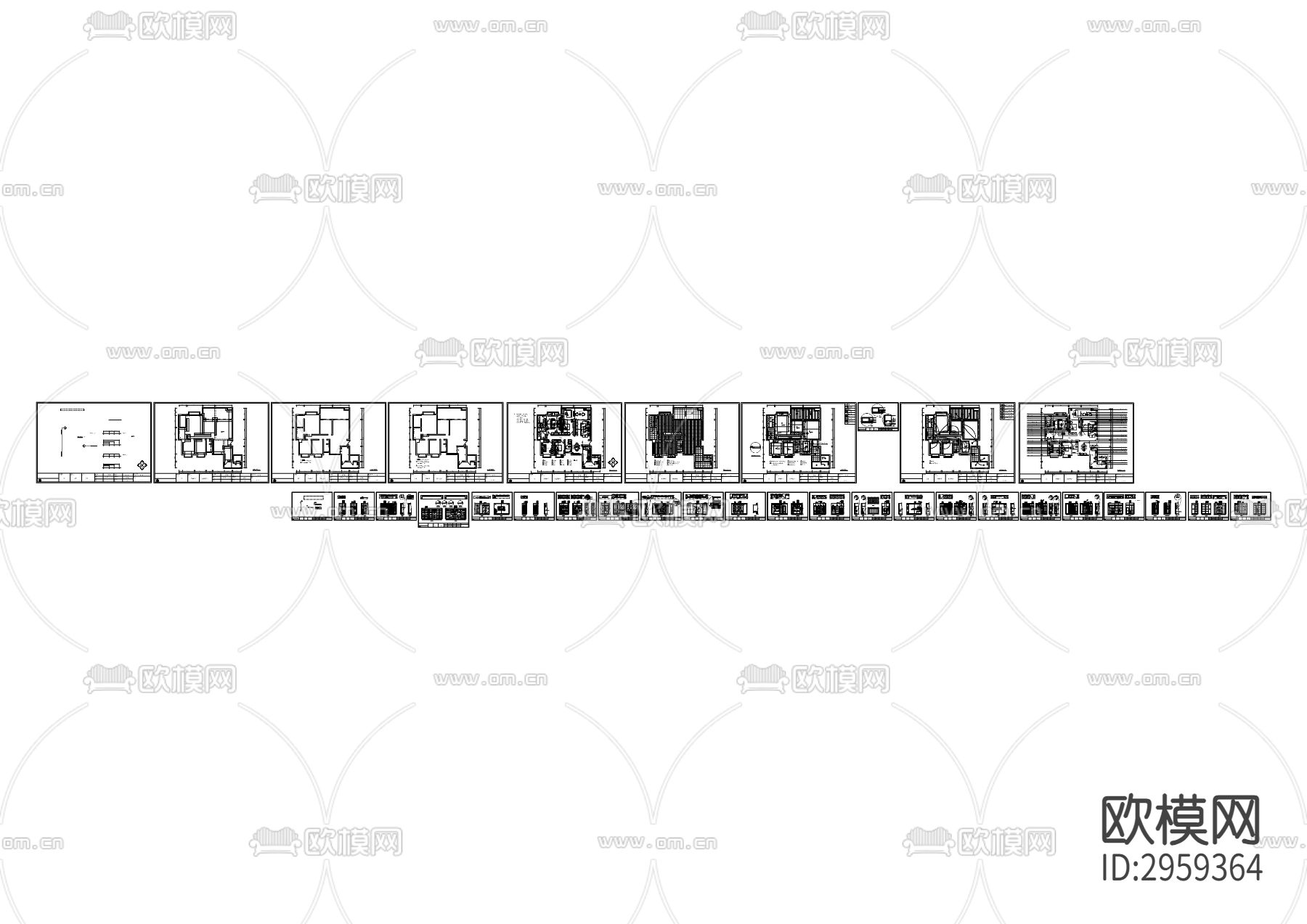 新中式平层cad施工图下载（渲染图1）