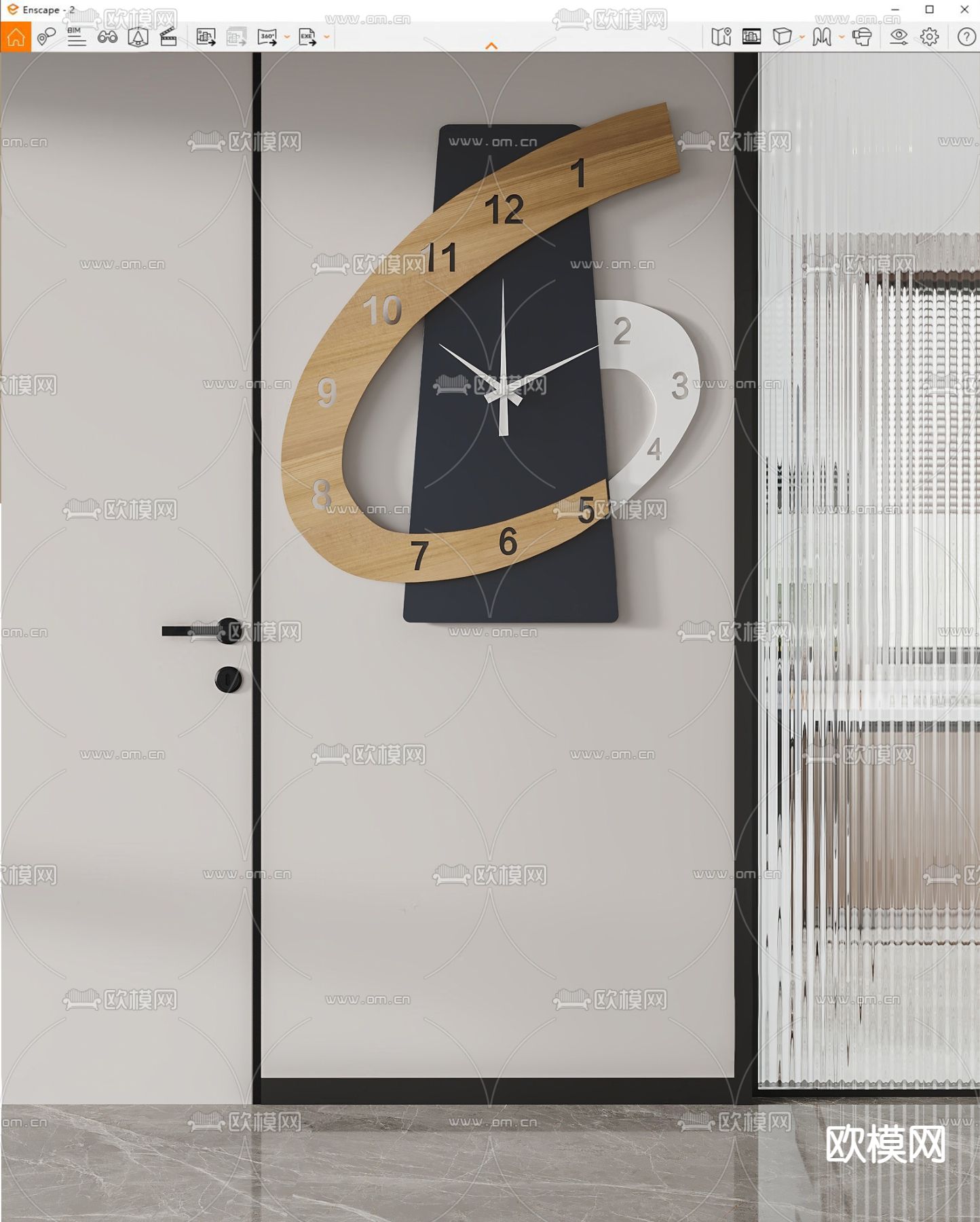 现代时钟 挂钟 钟表su模型下载（渲染图2）