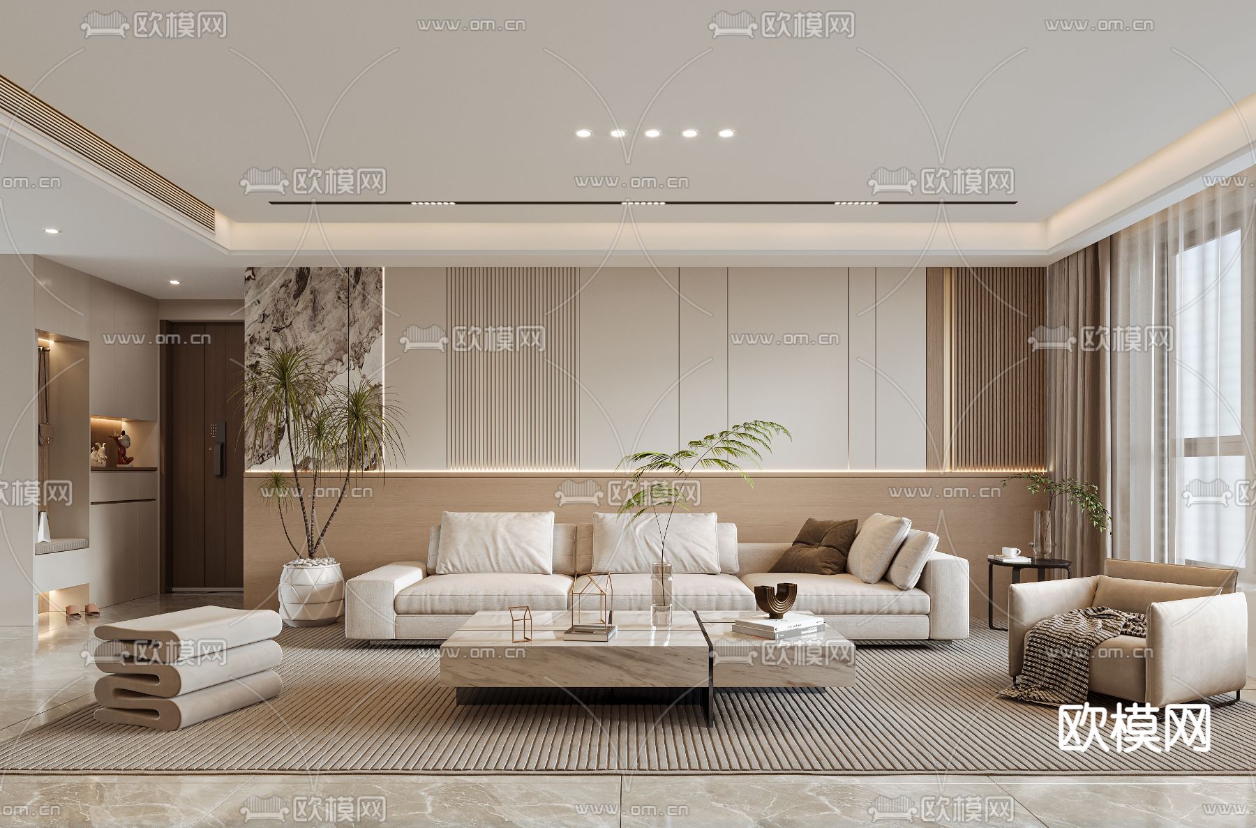 现代客厅3d模型下载