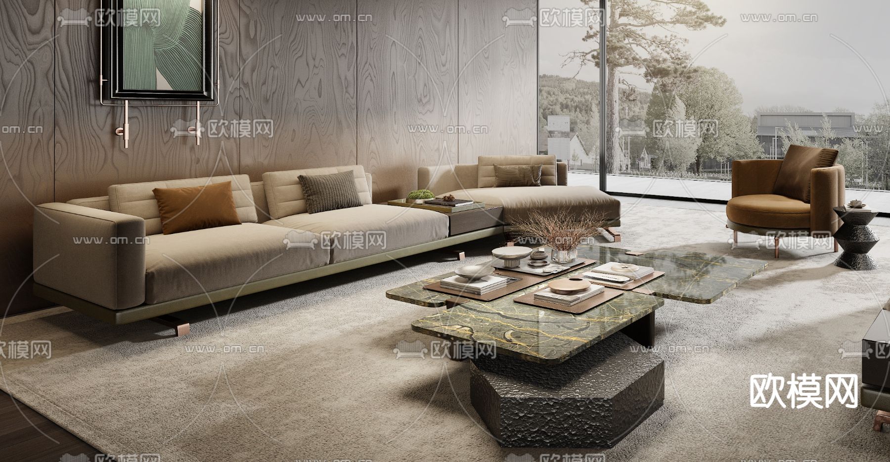 Minotti 客厅 组合沙发su模型下载（渲染图3）