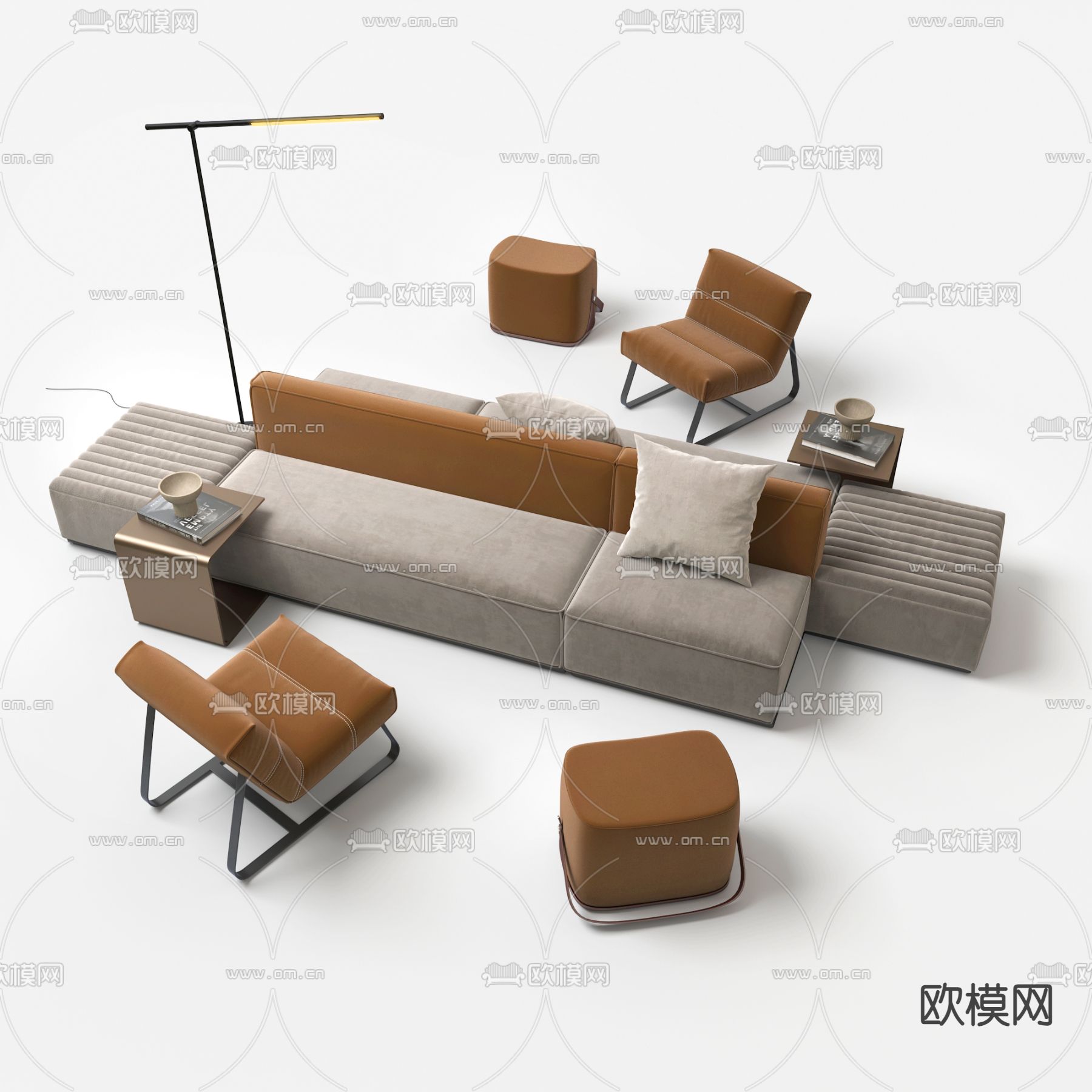 卡座沙发 公共沙发 双靠沙发3d模型下载