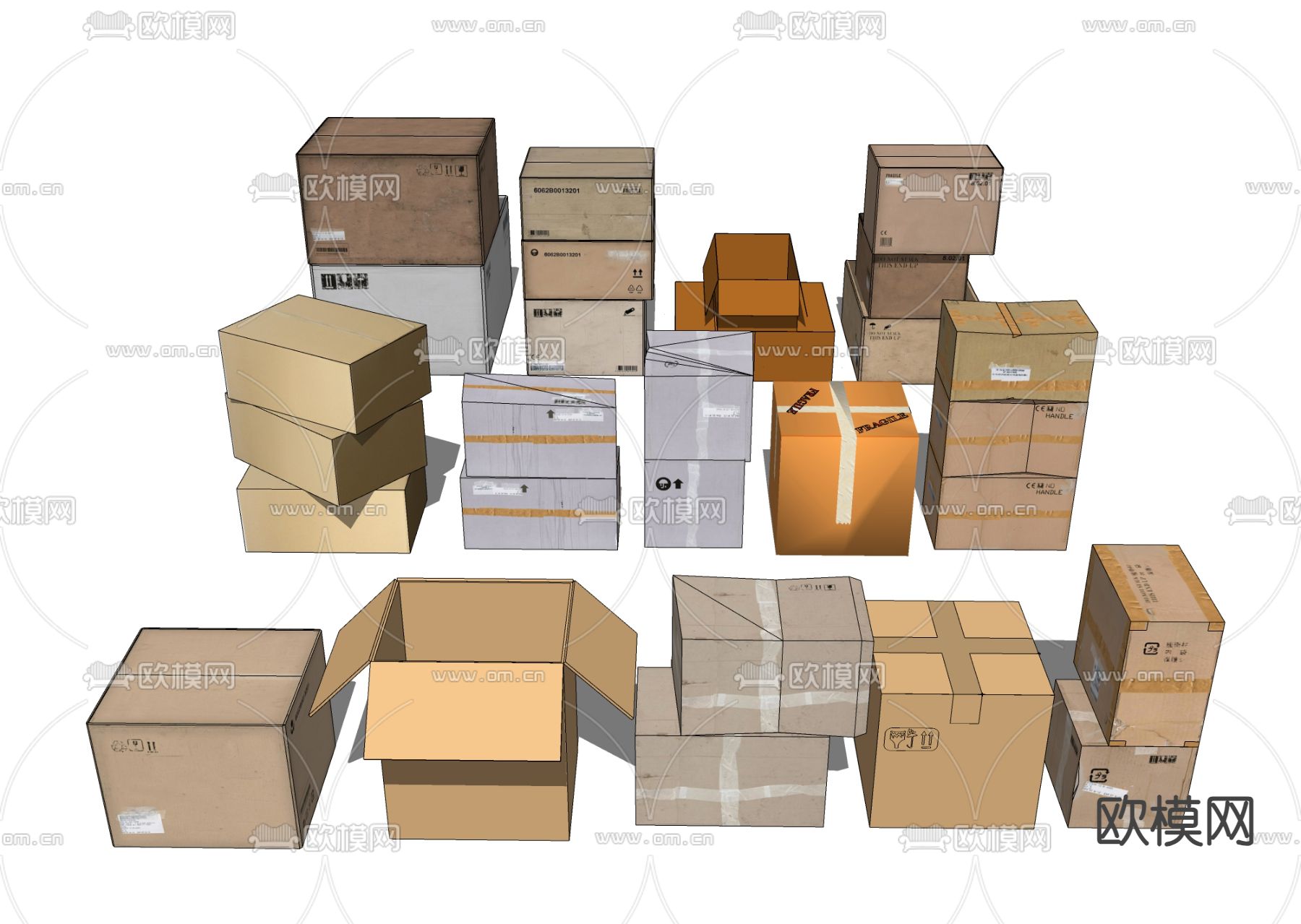 快递箱 纸箱 纸盒su模型下载（渲染图1）