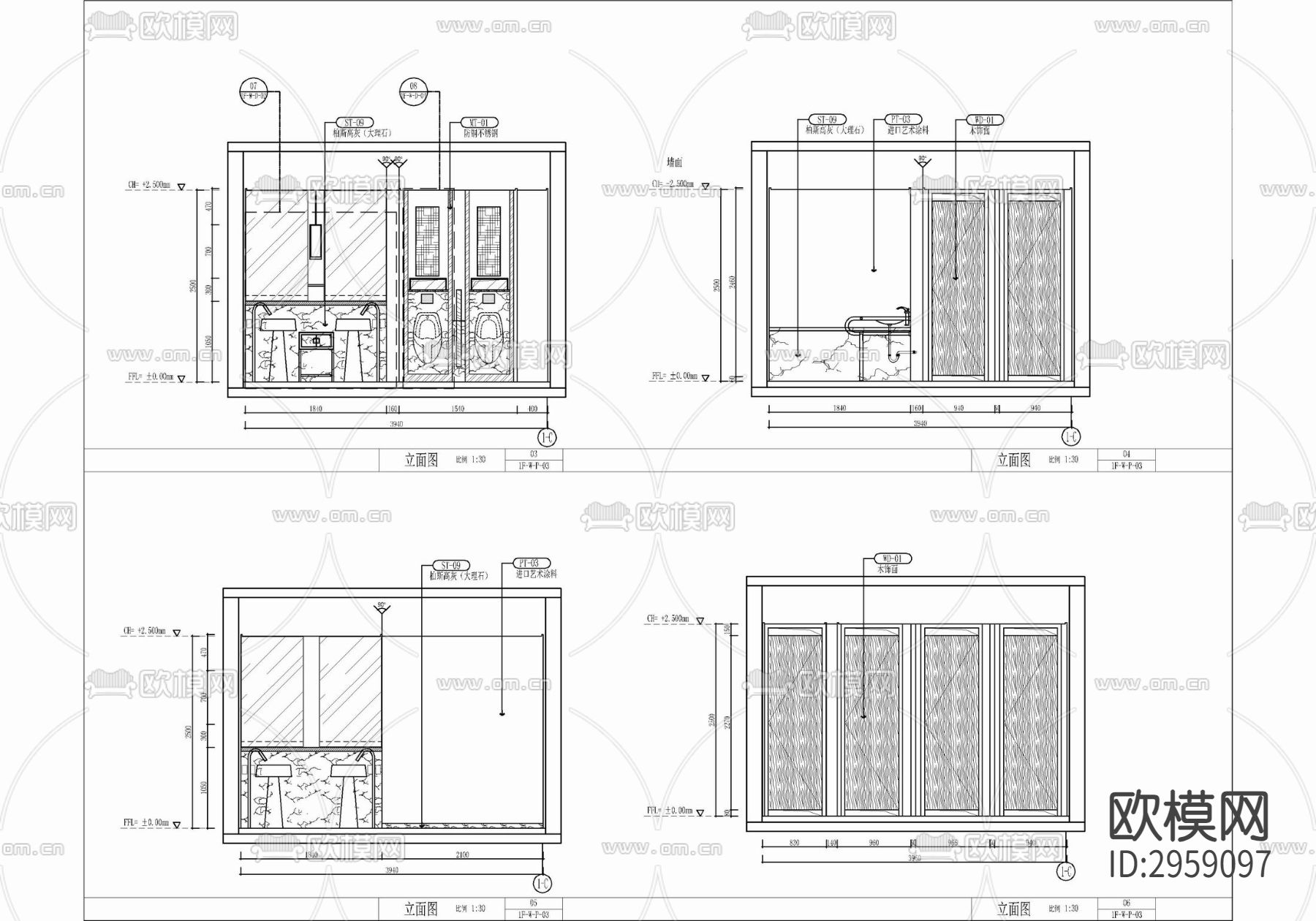 酒店公共卫生间cad施工图下载（渲染图5）