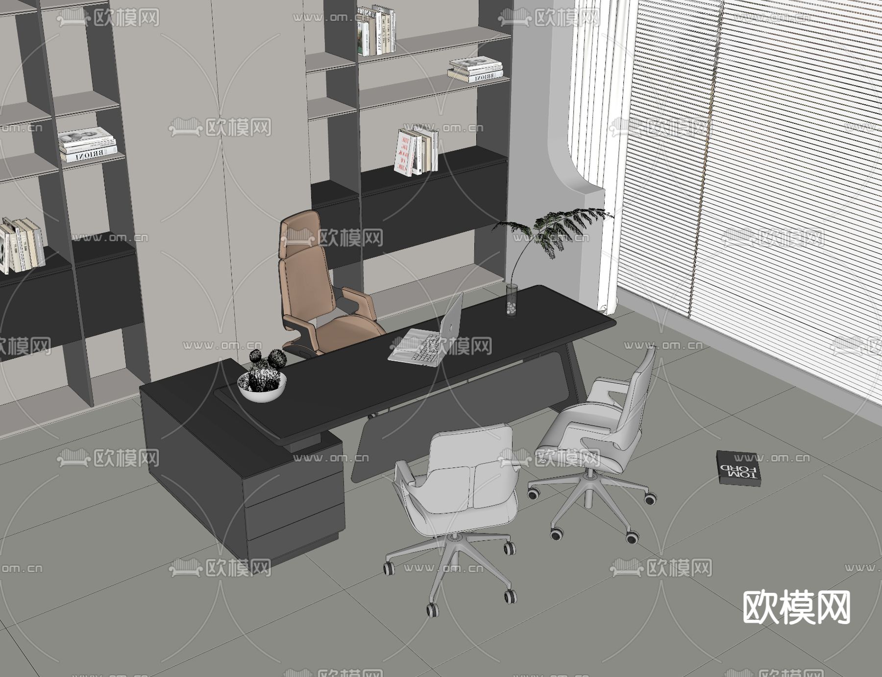 现代办公桌su模型下载（渲染图1）