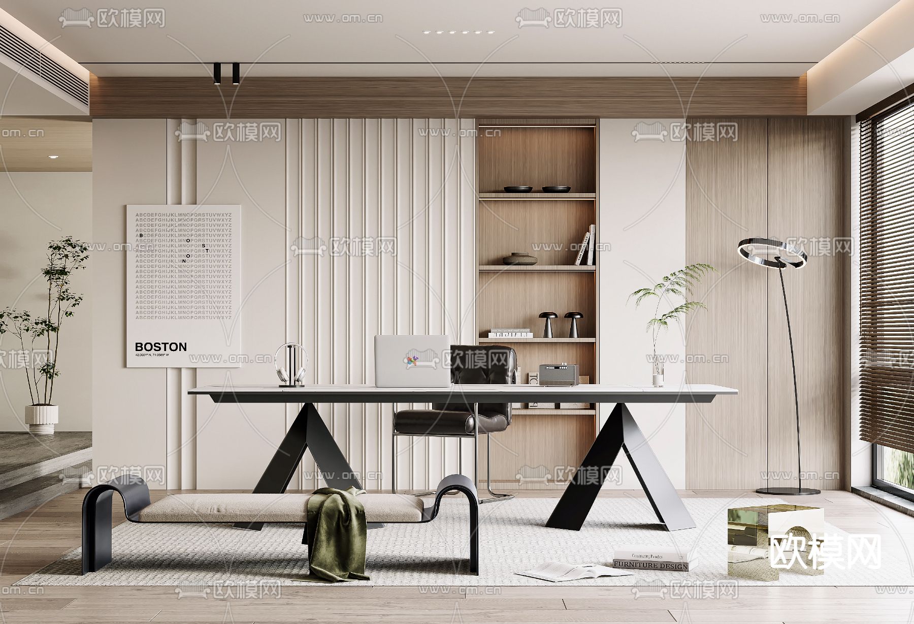 现代书房3d模型下载