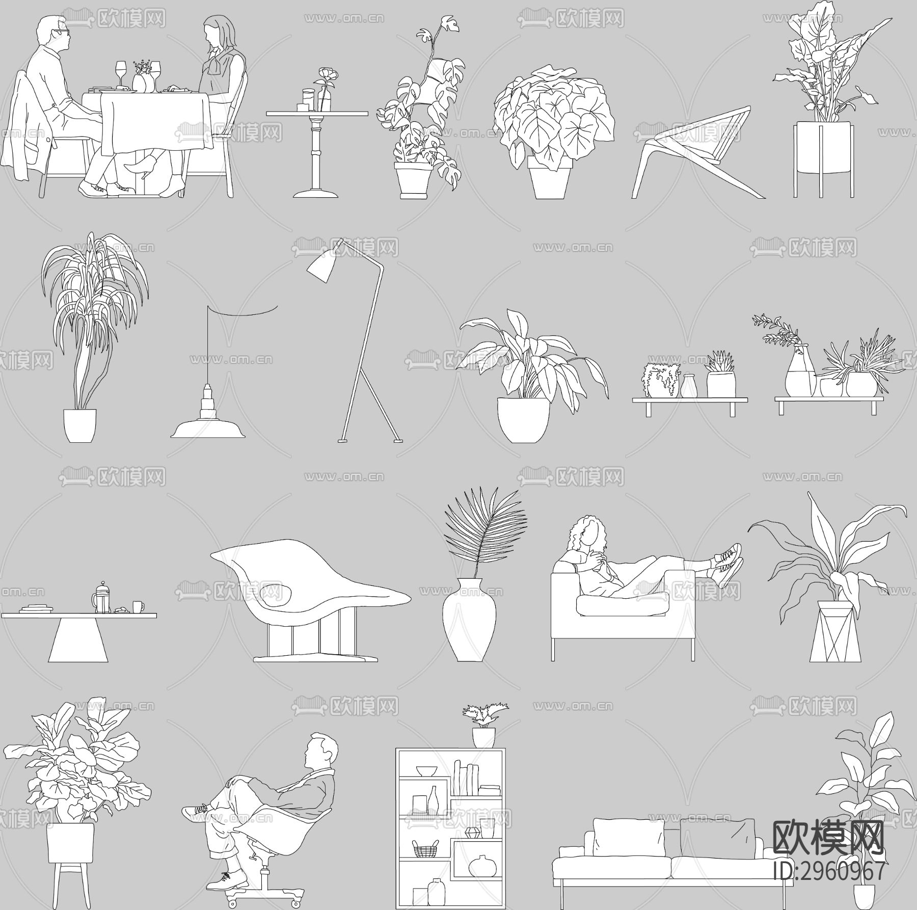 室内盆栽cad图库下载