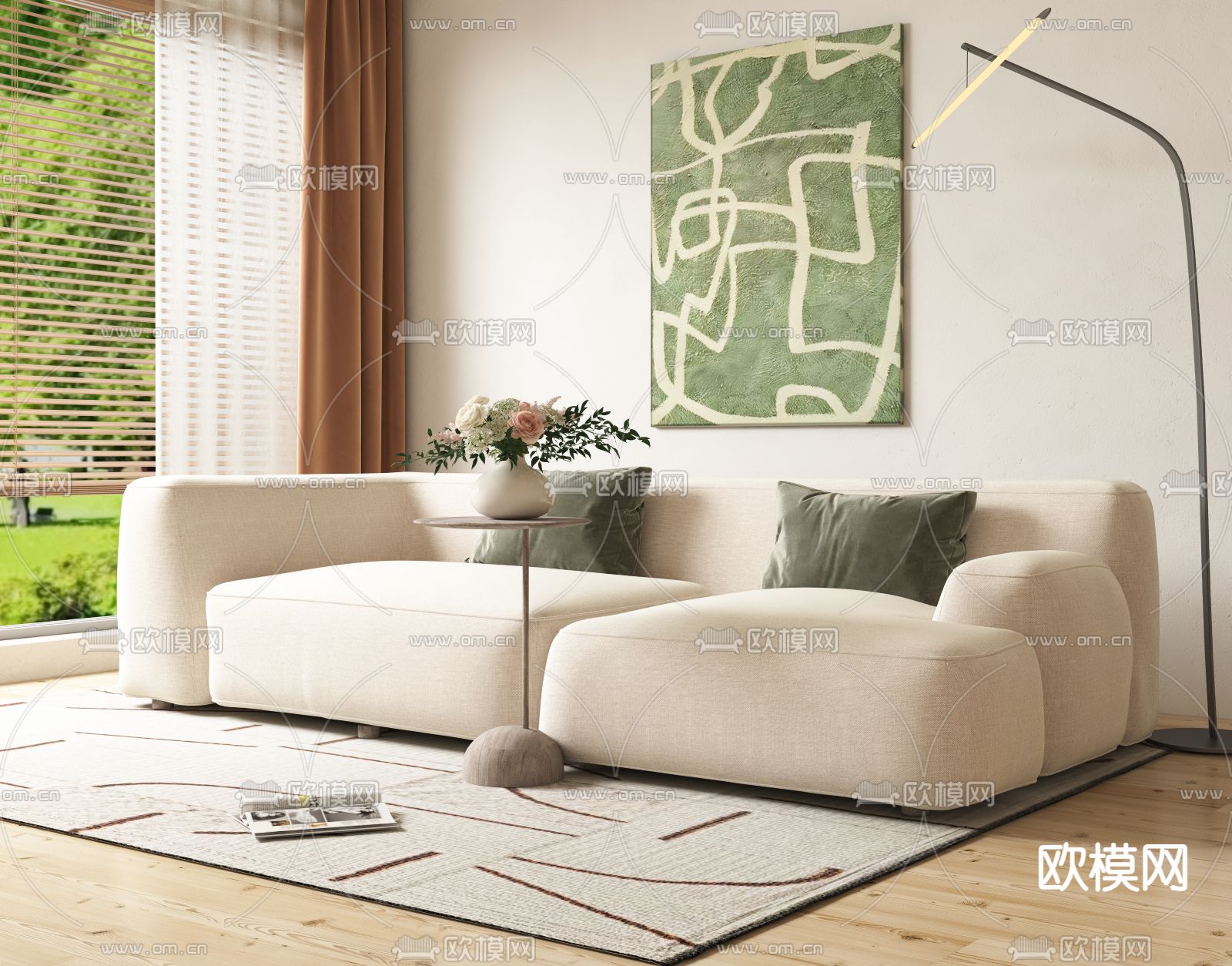 软体沙发 双人沙发su模型下载（渲染图1）