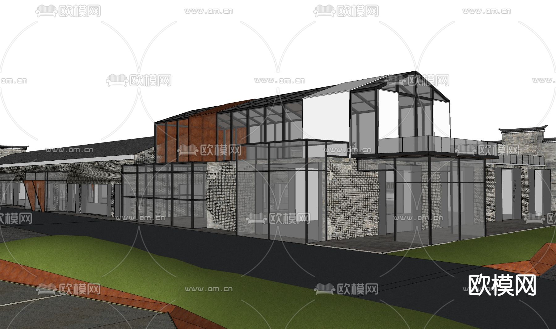 民宿酒店外观su模型下载（渲染图2）