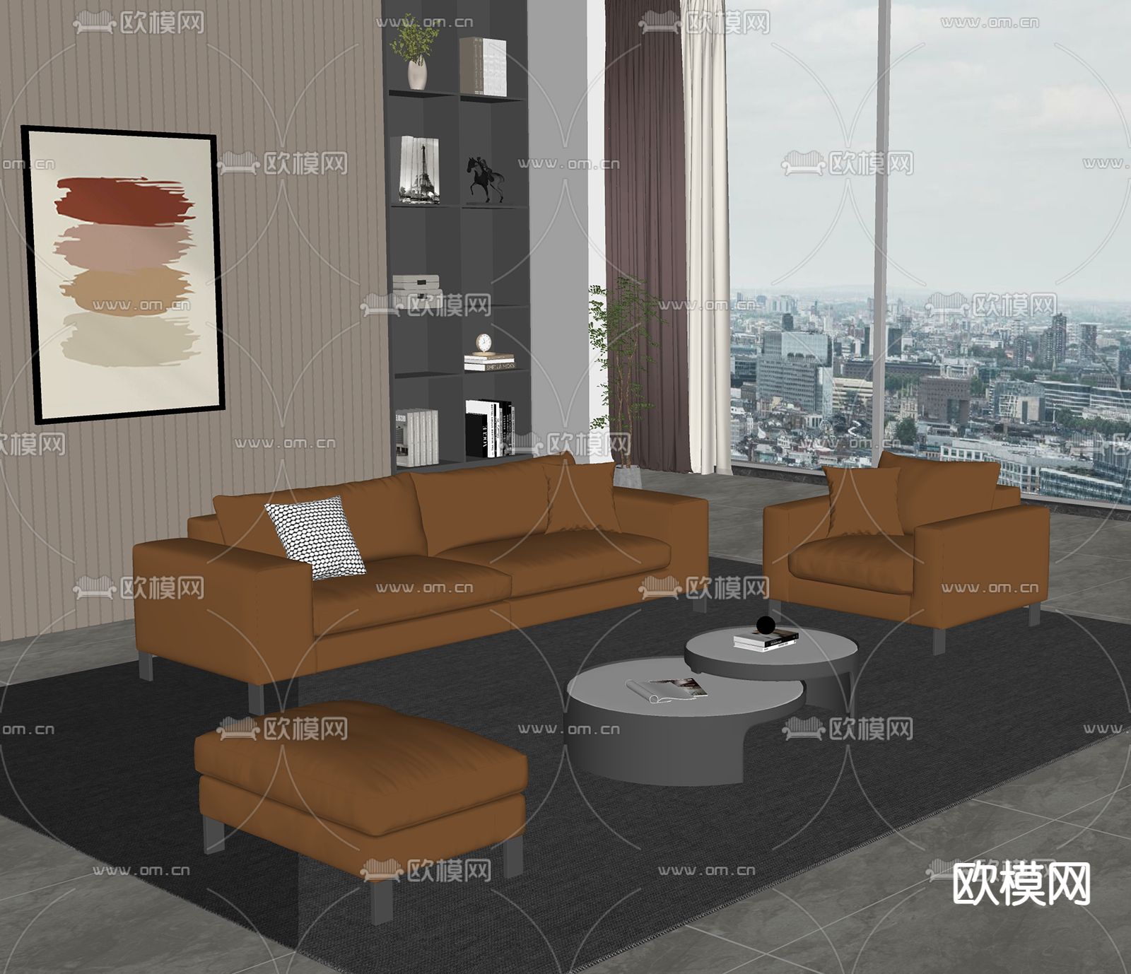 皮沙发 组合沙发su模型下载（渲染图2）