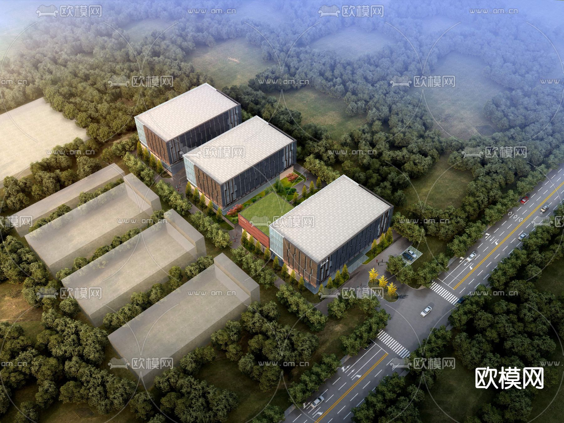 工业厂房鸟瞰3d模型下载