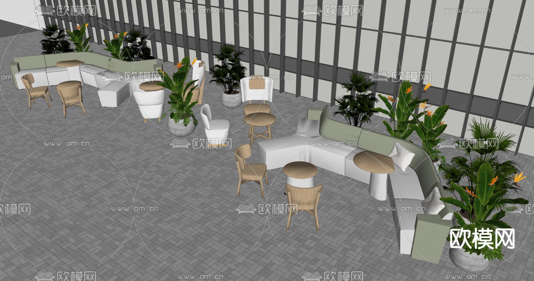 卡位沙发 大堂沙发 洽谈座椅su模型下载（渲染图2）