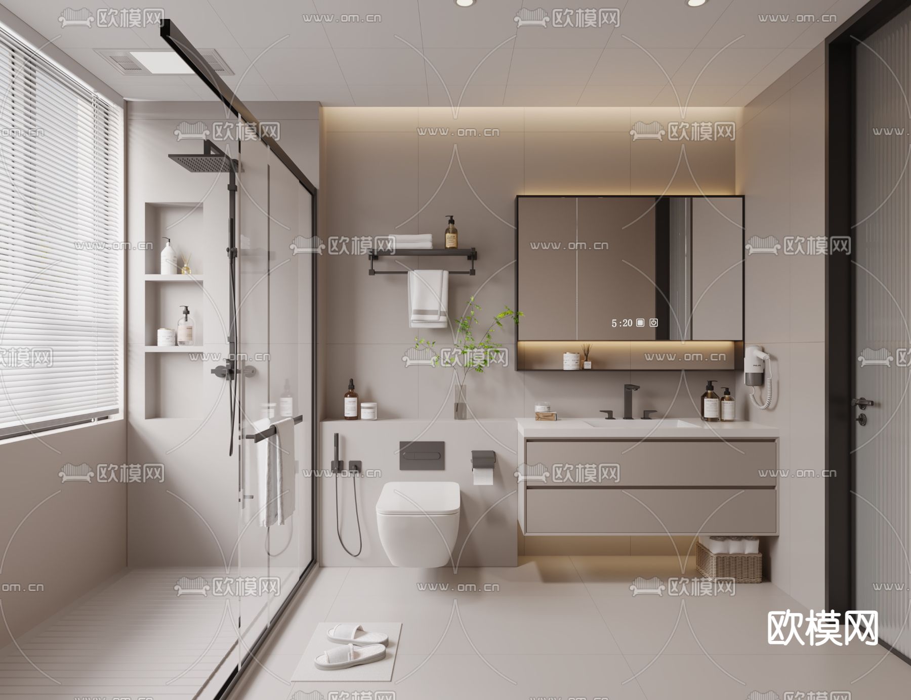 奶油风卫生间  浴室 洗手间3d模型下载