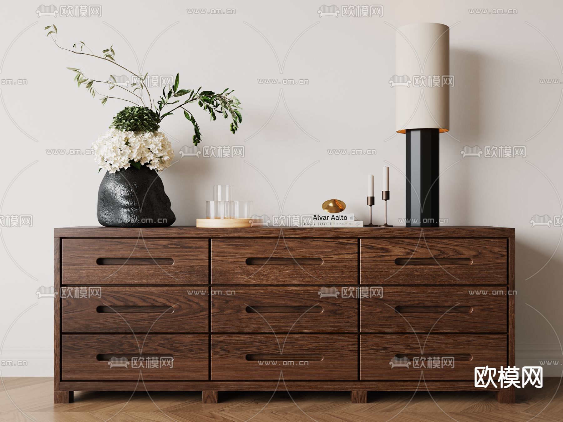 侘寂风斗柜 边柜su模型下载（渲染图1）