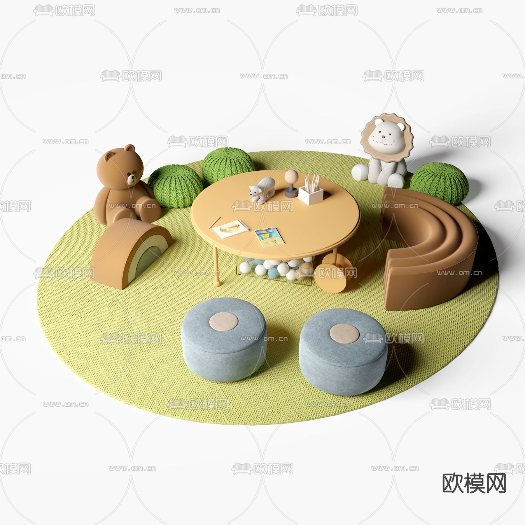 儿童桌椅 游戏桌椅3d模型下载