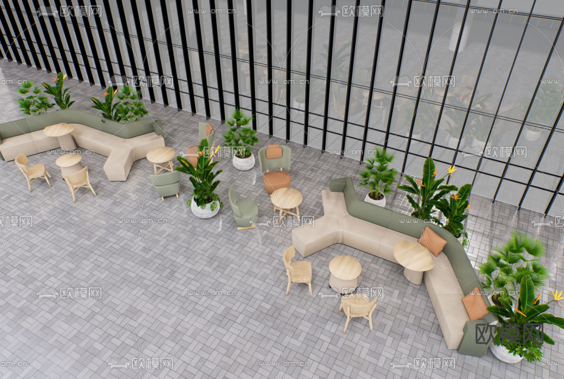 卡位沙发 大堂沙发 洽谈座椅su模型下载（渲染图1）