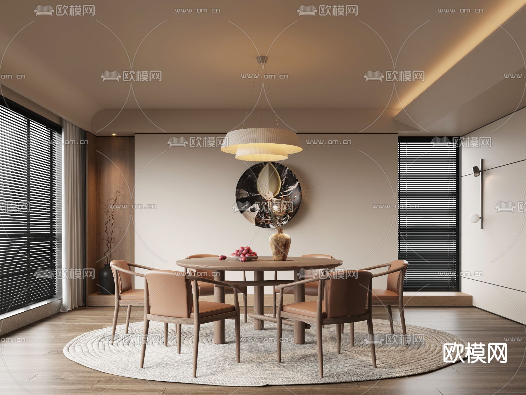 新中式餐厅su模型下载（渲染图2）