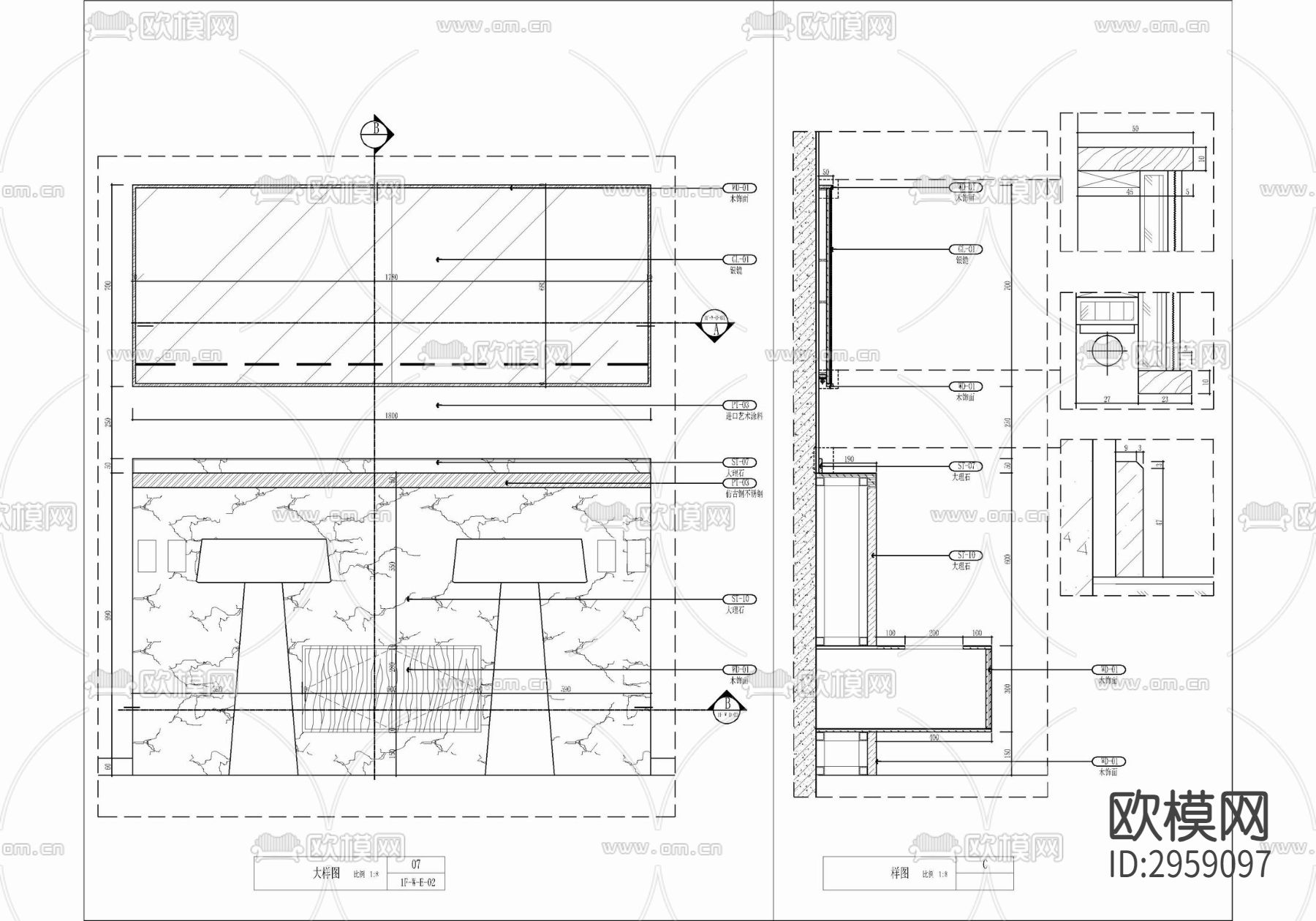 酒店公共卫生间cad施工图下载（渲染图9）