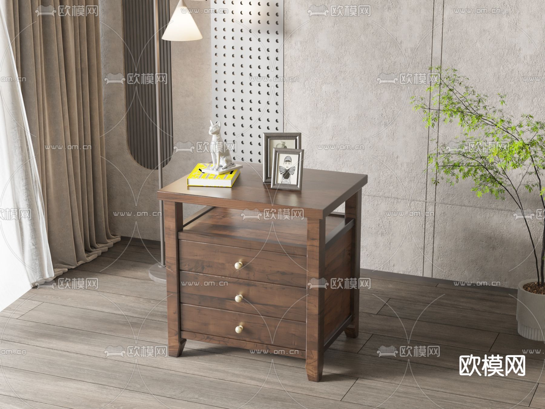 美式床头柜su模型下载（渲染图2）