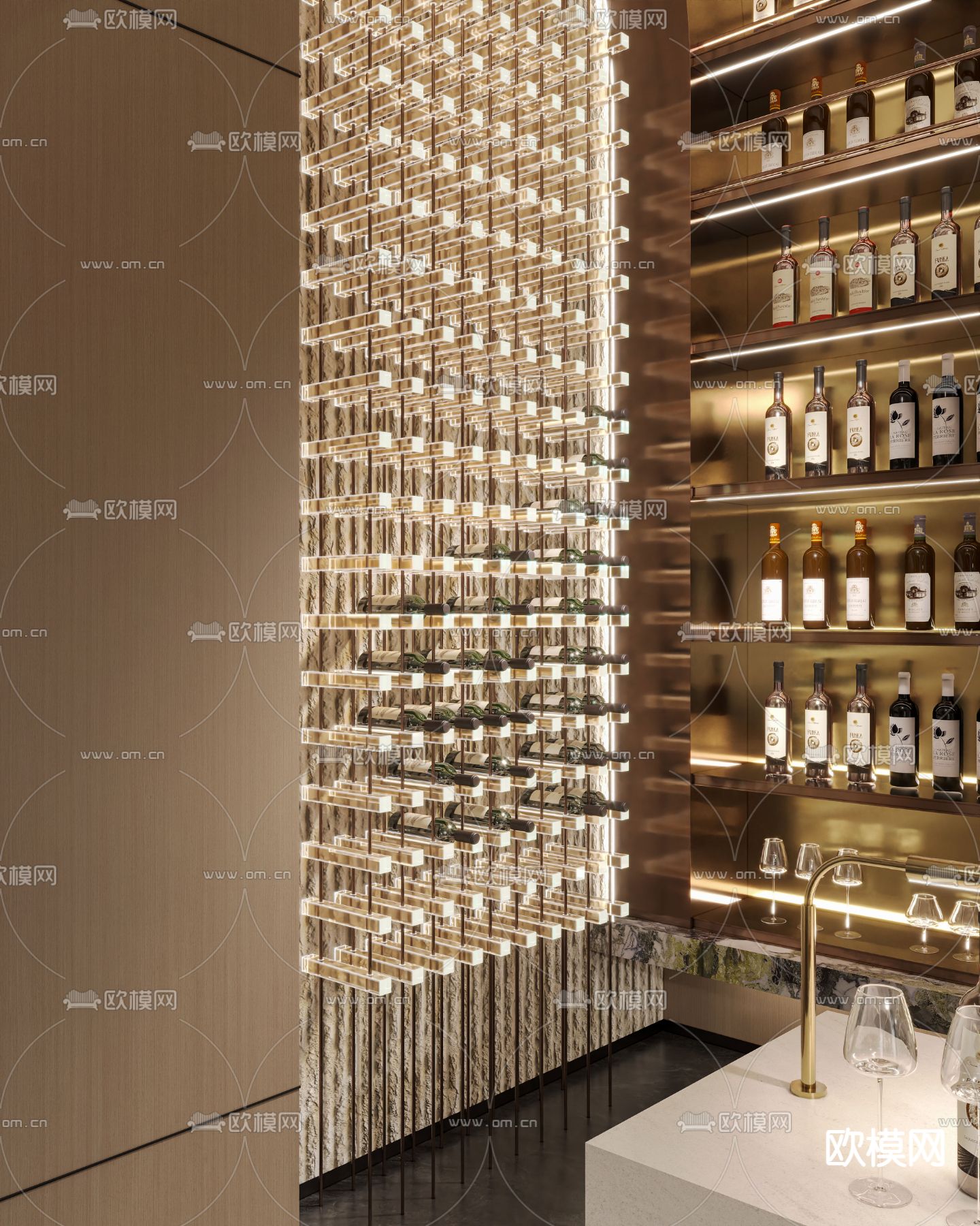 现代酒窖 藏酒室su模型下载（渲染图3）