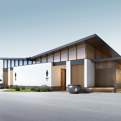  新中式公共厕所su模型 