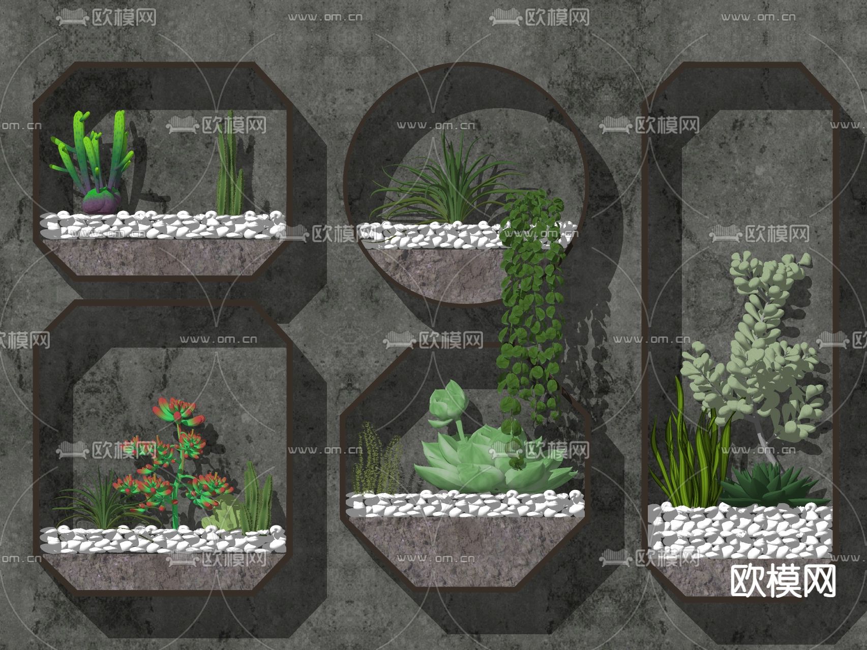 现代多肉植物 墙饰绿植墙su模型下载