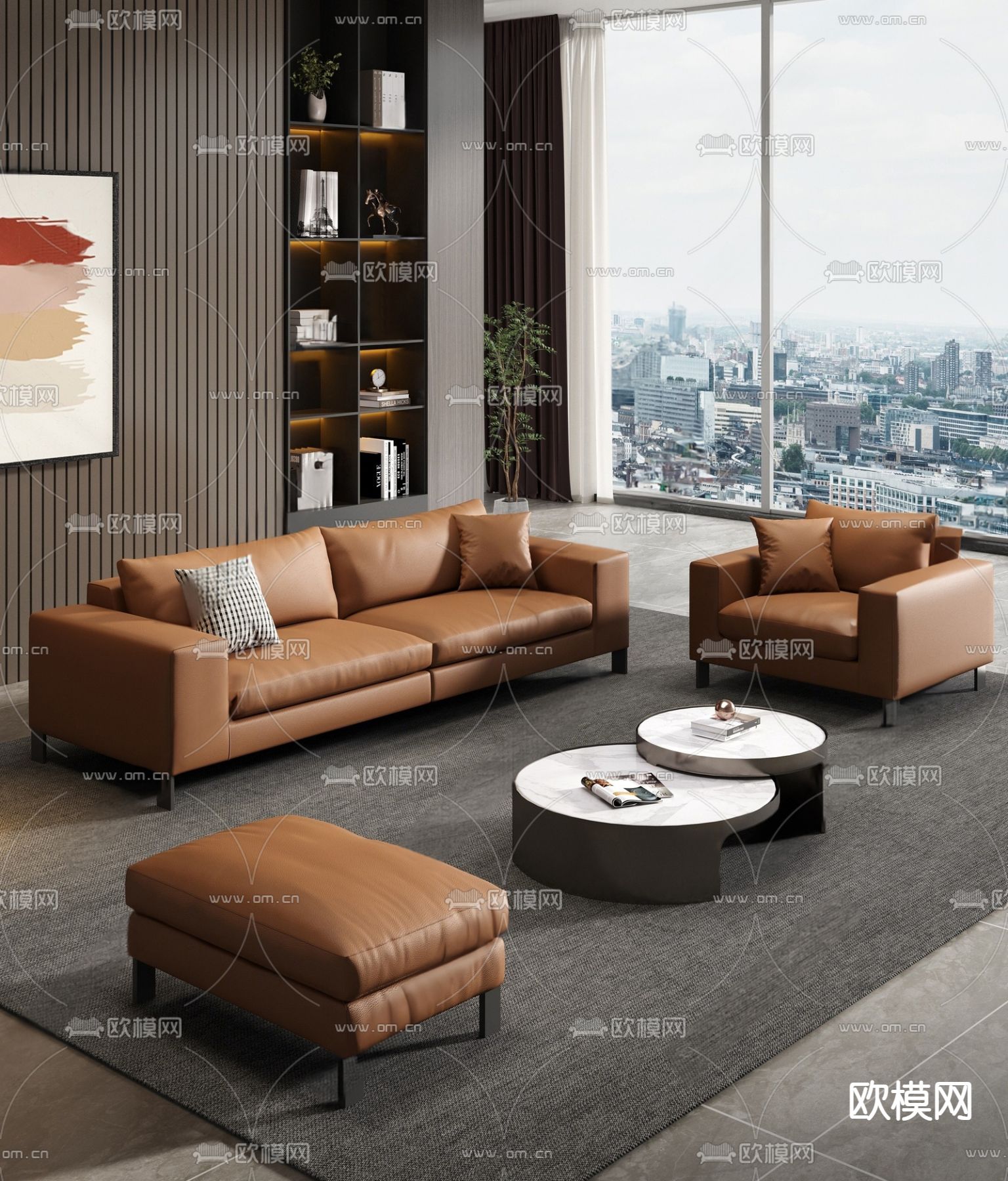皮沙发 组合沙发su模型下载（渲染图1）